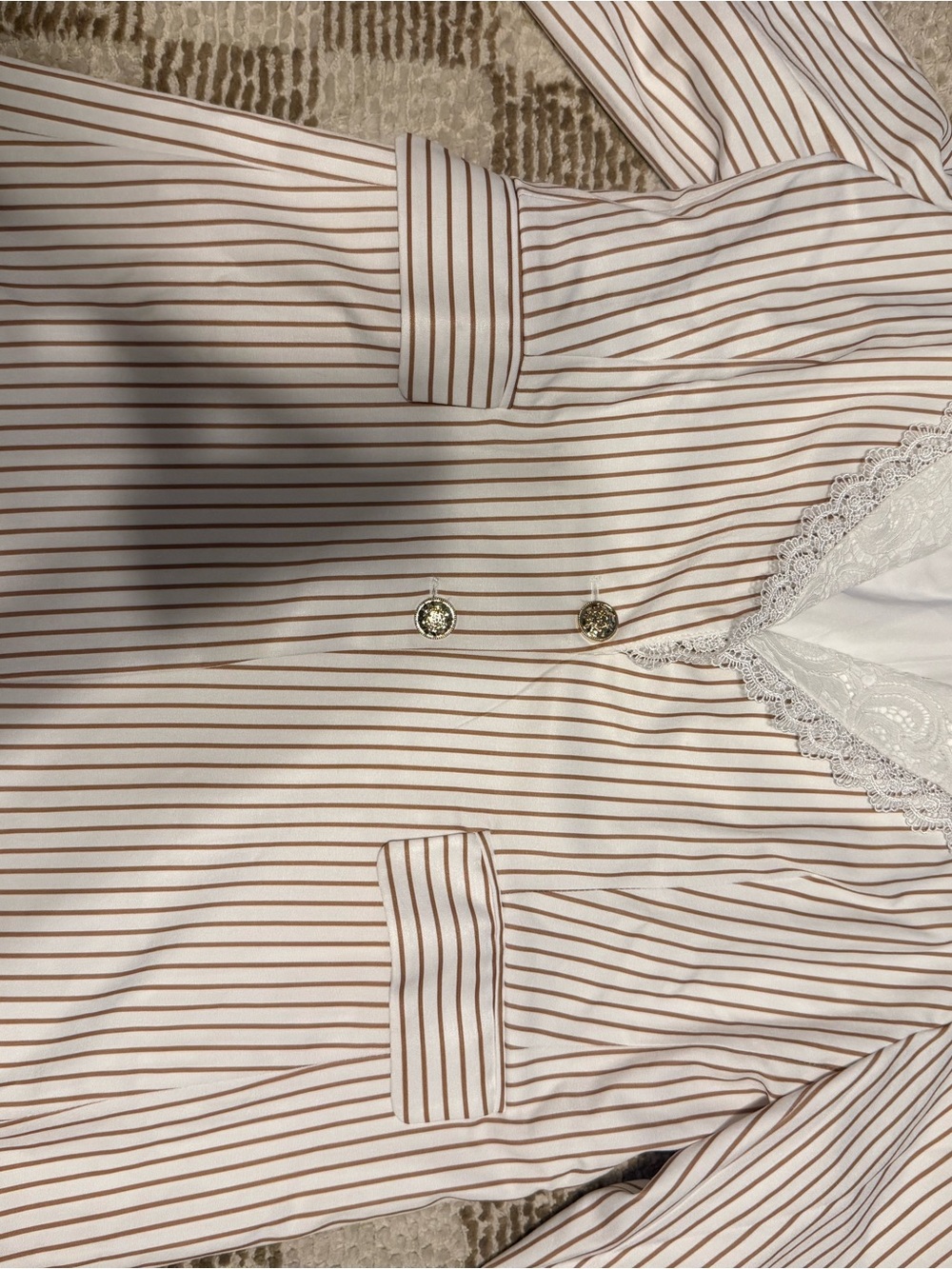 FuTario Cream Blazer with Brown Pinstripes and Gold Buttons
